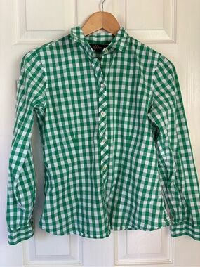 L.L. Bean Green and White Gingham Button-Down Shirt